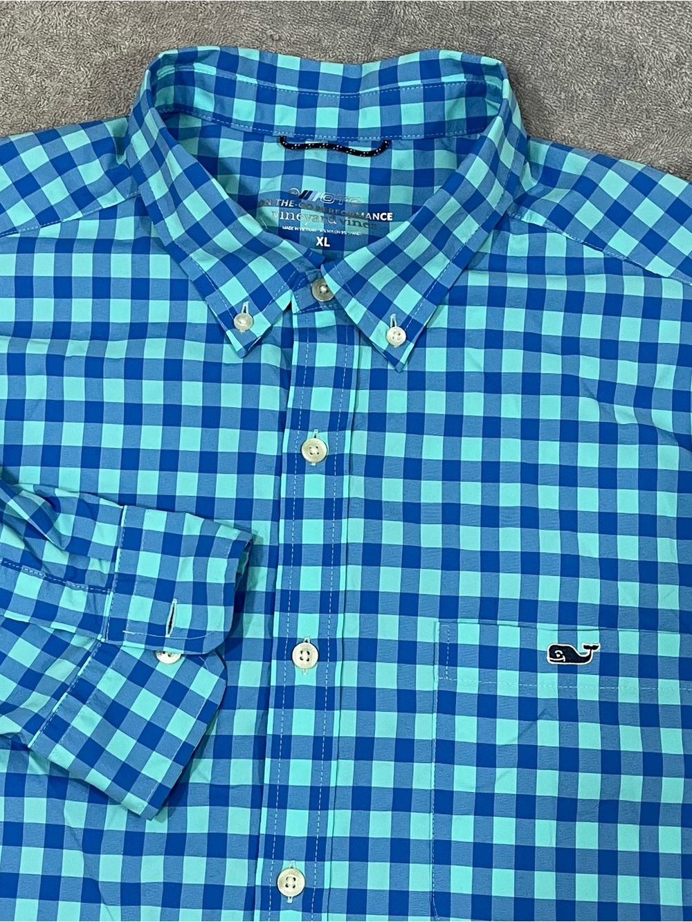 Vineyard Vines Shirt Mens XL Blue Gingham Check Button-Up On The Go Performance